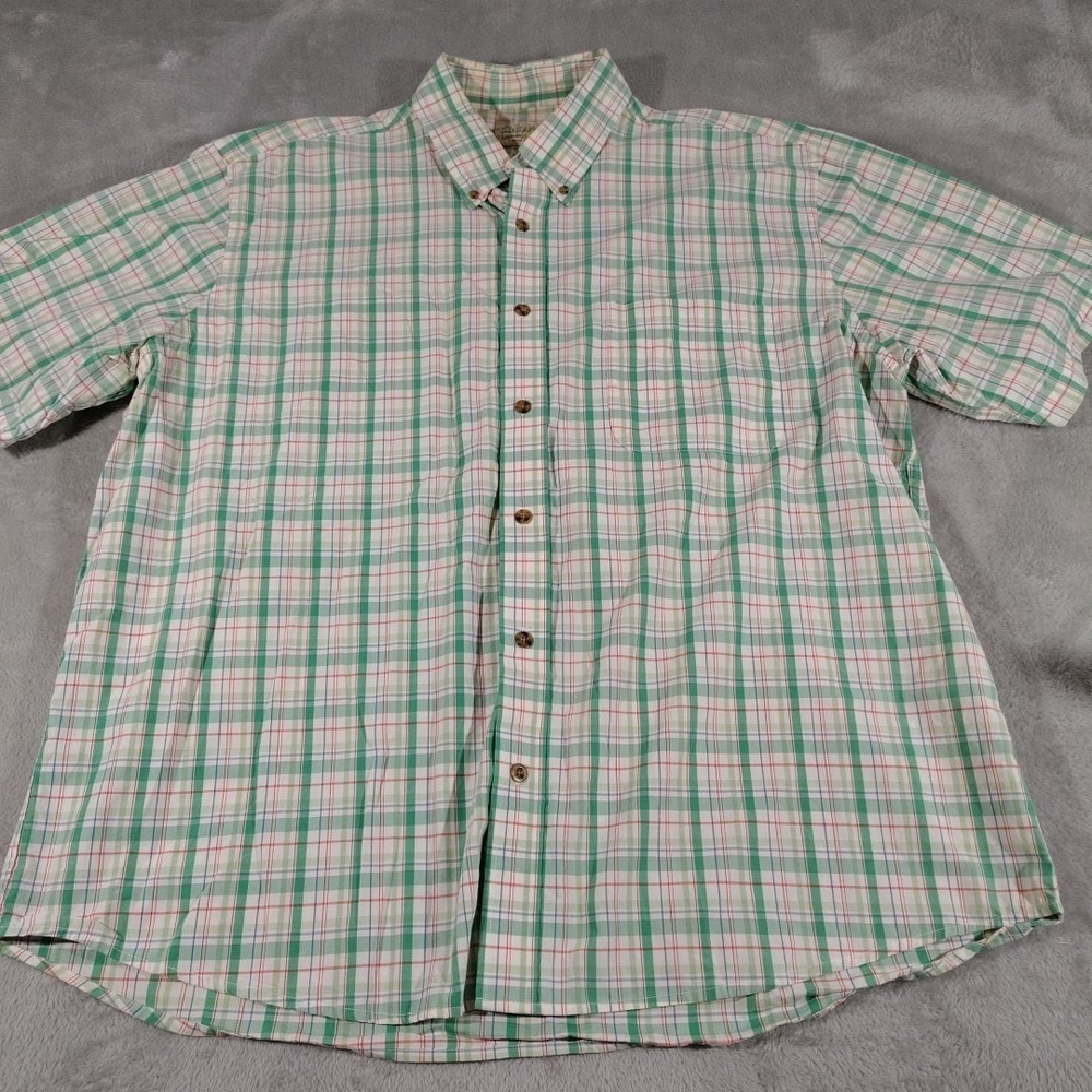 Cabela's Shirt Men 2XL Green Plaid Nerd Office Dad Preppy Work Short Sleeve‎